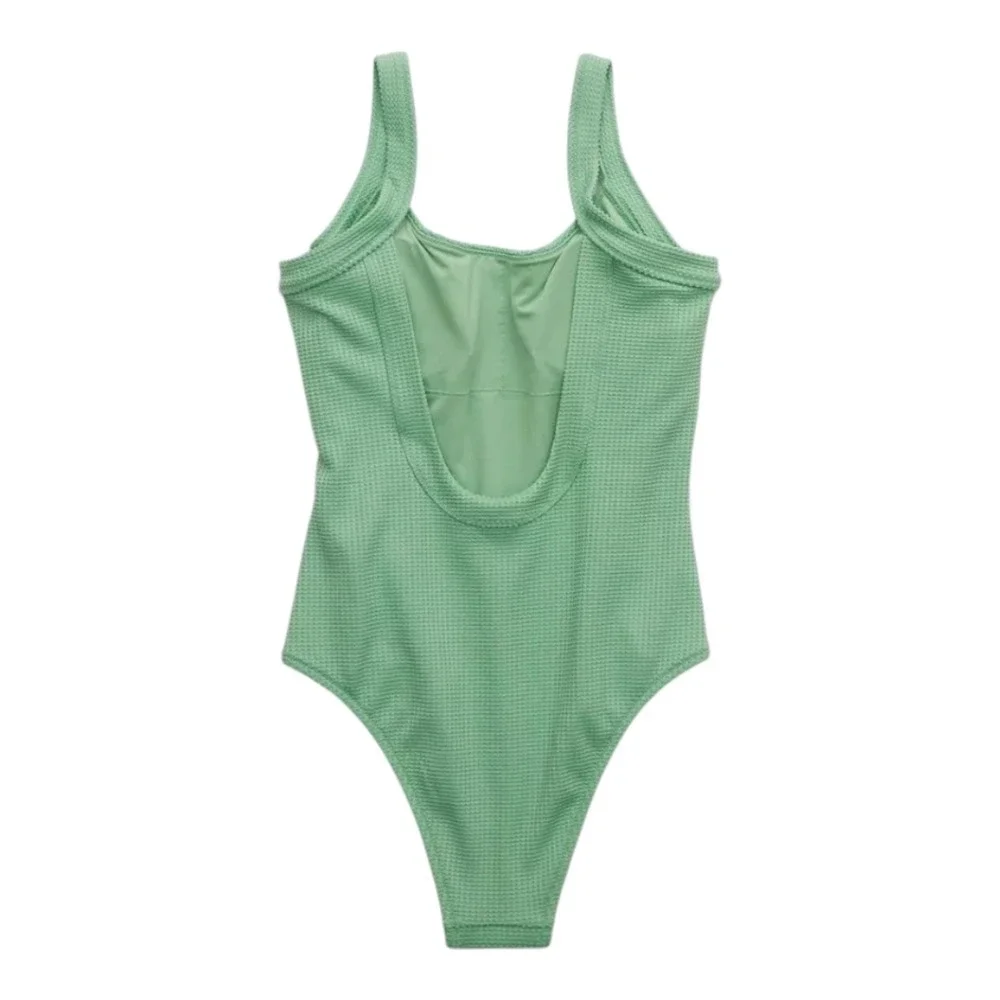 Aerie Scoop Back Textured Waffle Knit One Piece Swimsuit Sz M